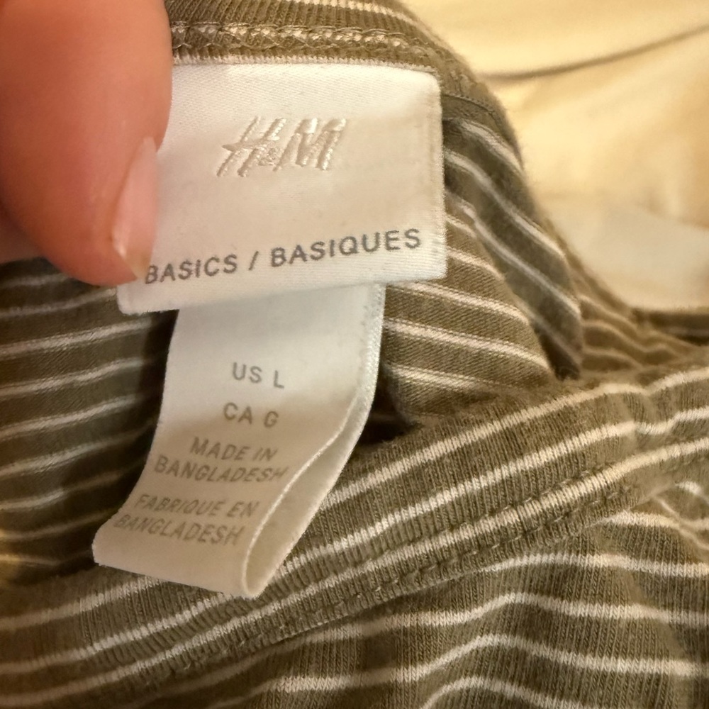 H&M Olive and White Striped Top
